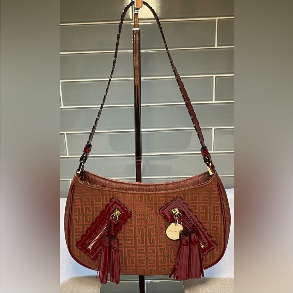 Givenchy Red Monogram Canvas & Red Patent Leather Shoulder Bag With COA
